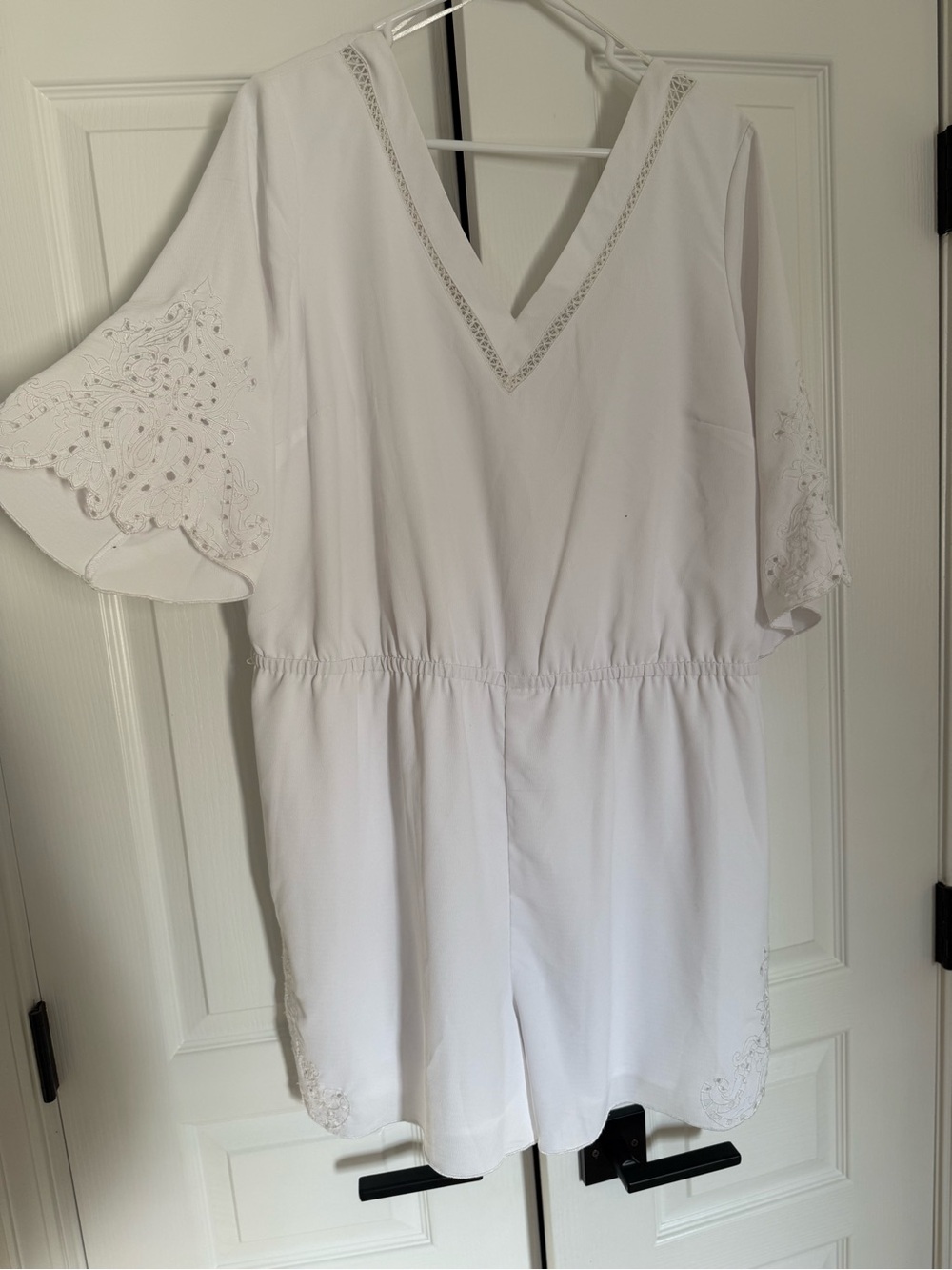 Kaari Blue White Eyelet V-Neck Romper